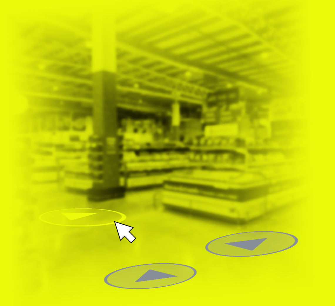Navigation d'une caméra à l'autre dans un magasin, guidée par des flèches directionnelles